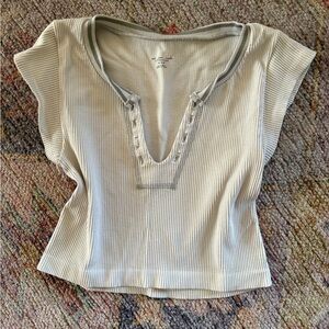 Urban Outfitters Cream and Gray Ribbed short sleeve top